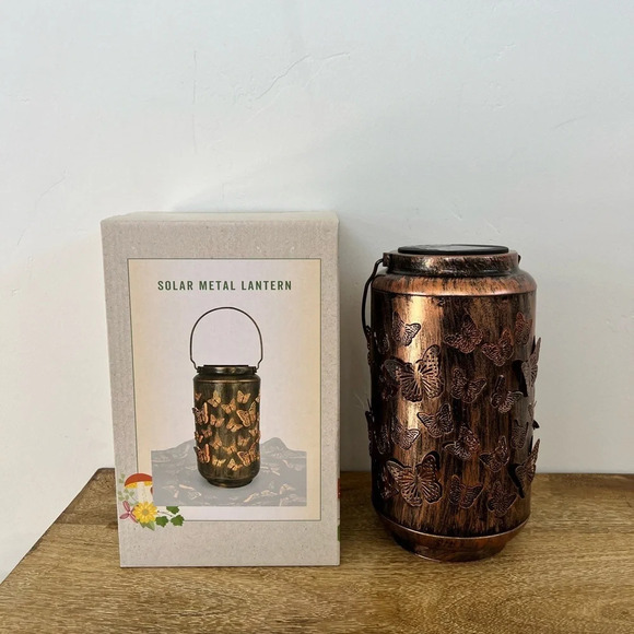 Cracker Barrel Solar Metal Lantern Butterfly NIB - Picture 1 of 5